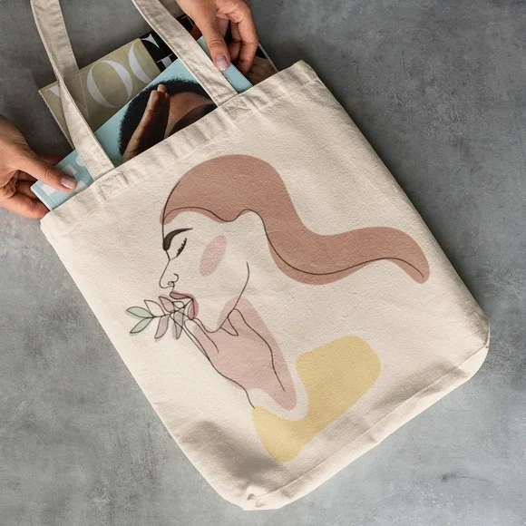 Feminist Peach Boho Line Art Canvas Tote - Picture 2 of 5